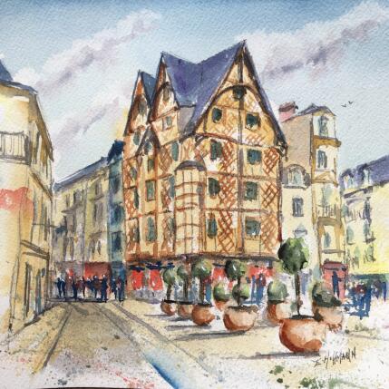 Painting Angers maison d'Adam joyau médiéval by Hoffmann Elisabeth | Painting Figurative Watercolor Pop icons, Urban