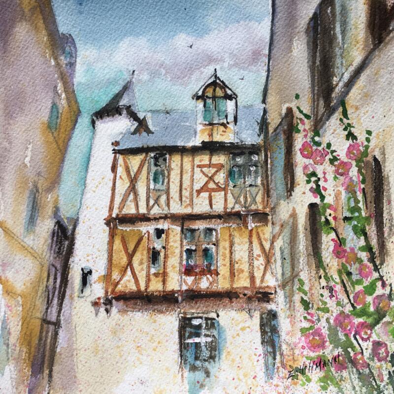 Peinture Angers d'outre histoire fleurie par Hoffmann Elisabeth | Tableau Figuratif Urbain Aquarelle