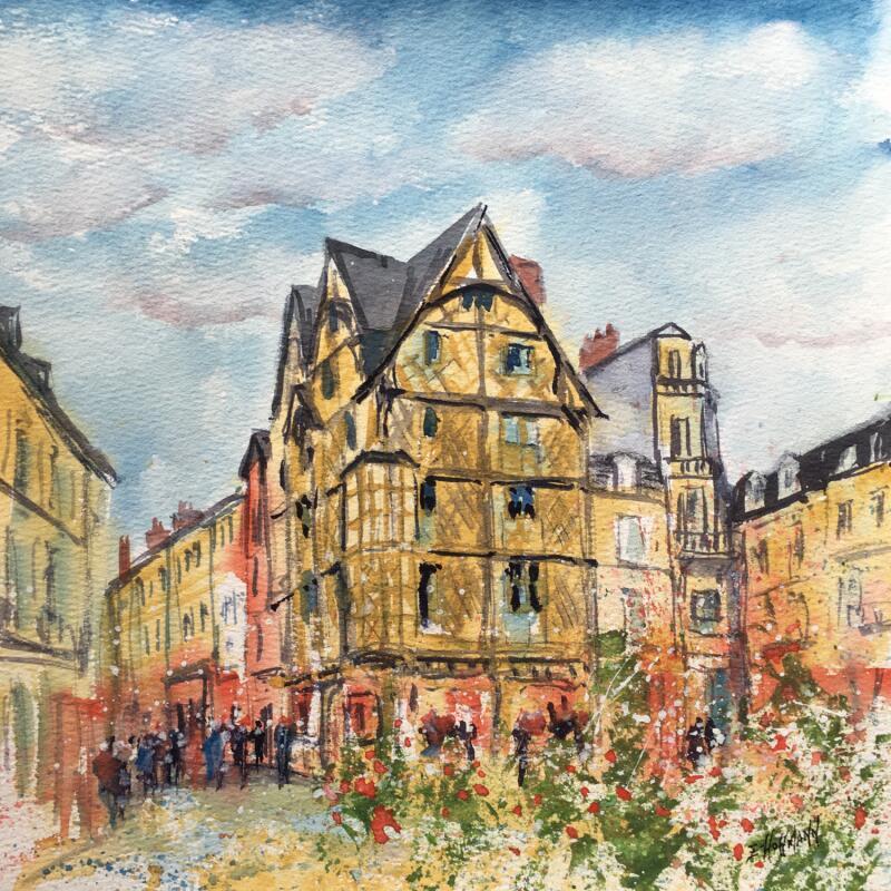 Peinture Angers maison d'Adam histoire de couleurs par Hoffmann Elisabeth | Tableau Figuratif Urbain Aquarelle