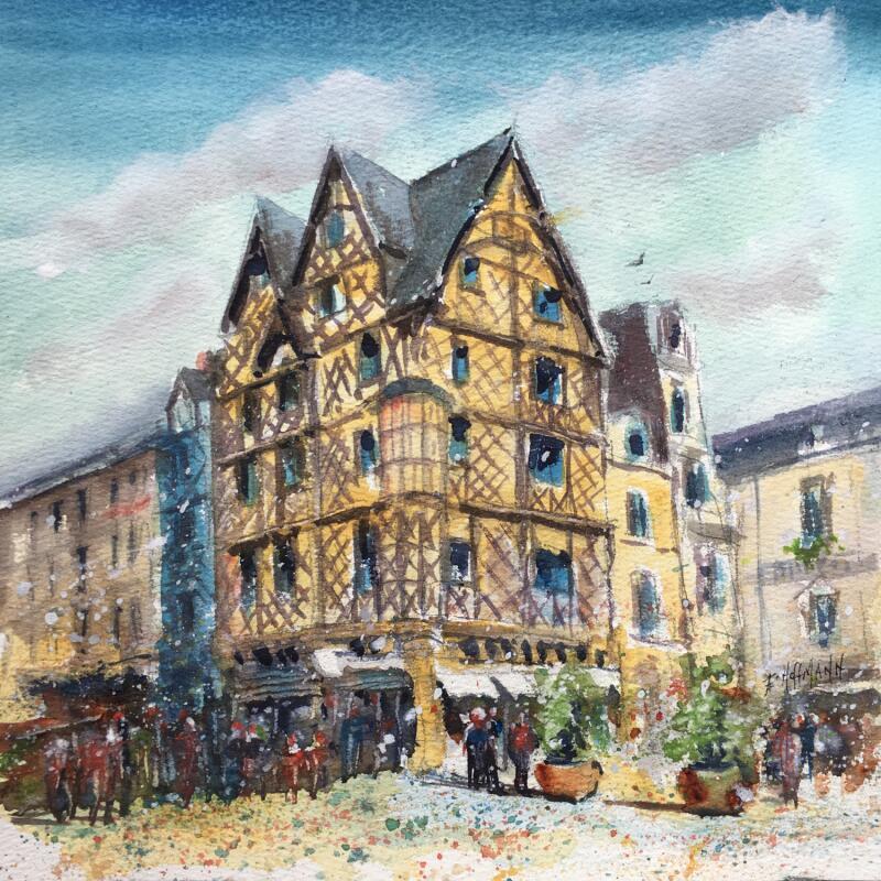 Peinture Angers maison d'Adam ambiance médiévale par Hoffmann Elisabeth | Tableau Figuratif Urbain Aquarelle
