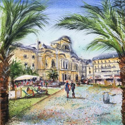 Painting Angers théâtre, place du ralliement by Hoffmann Elisabeth | Painting Figurative Watercolor Urban