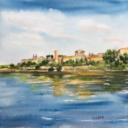 Painting Angers, la maine berge de pierre et de lumière by Hoffmann Elisabeth | Painting Figurative Watercolor Landscapes, Marine, Urban