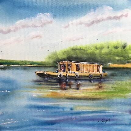 Painting La maine toue cabanée by Hoffmann Elisabeth | Painting Figurative Watercolor Landscapes, Marine, Urban