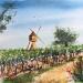 Peinture Anjou moulin du vin et du vent par Hoffmann Elisabeth | Tableau Figuratif Urbain Aquarelle