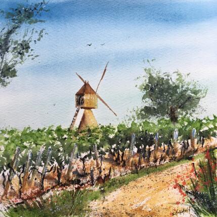 Painting Anjou moulin du vin et du vent by Hoffmann Elisabeth | Painting Figurative Watercolor Urban
