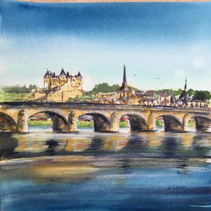 Peinture Saumur pont Cessart vue royale par Hoffmann Elisabeth | Tableau Figuratif Aquarelle Urbain