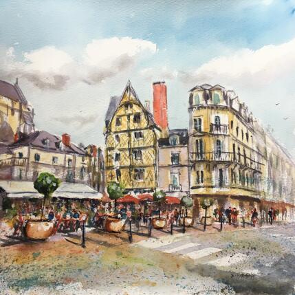 Peinture Angers maison d'Adam passer et présent par Hoffmann Elisabeth | Tableau Figuratif Aquarelle Urbain
