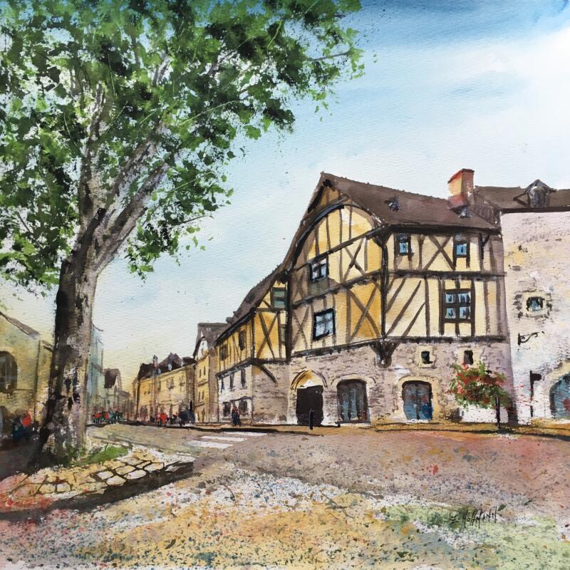 Peinture Angers Doutre Façades historiques par Hoffmann Elisabeth | Tableau Figuratif Urbain Aquarelle