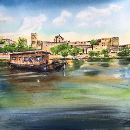 Peinture Angers, toue cabanée royale par Hoffmann Elisabeth | Tableau Figuratif Aquarelle Marine, Urbain