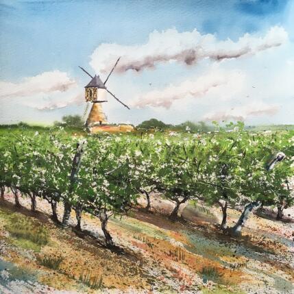 Peinture Anjou moulin contraste entre pierre et verdure par Hoffmann Elisabeth | Tableau Figuratif Aquarelle Nature, Paysages