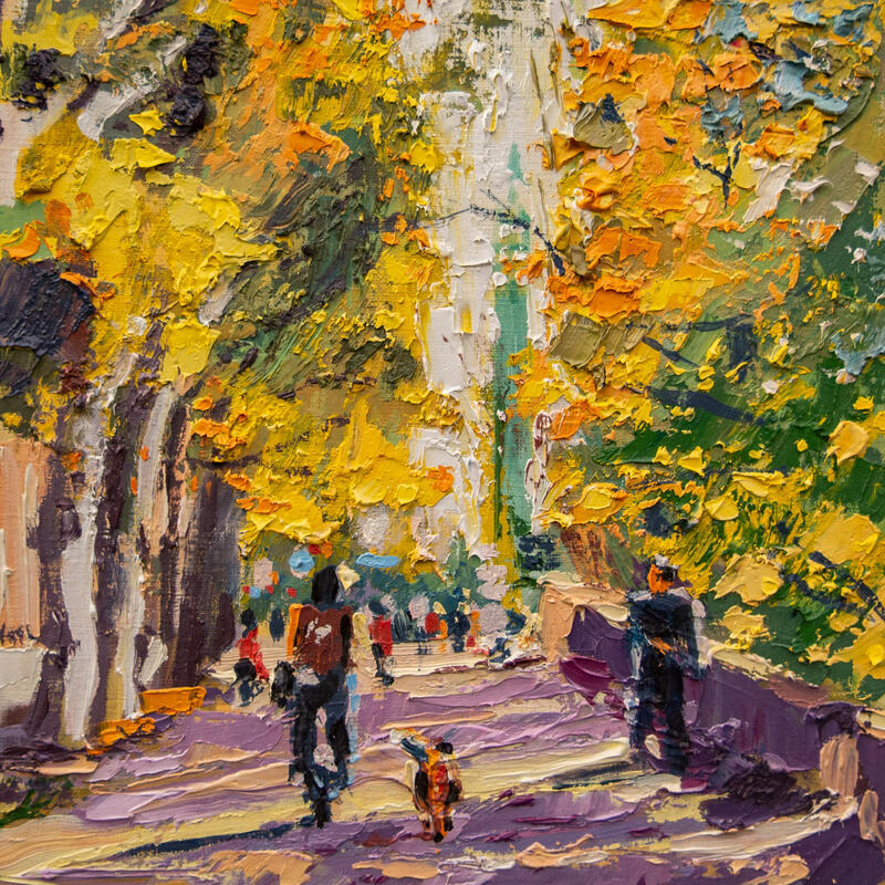 Painting Paseo de otoño by Fran Sosa | Painting Figurative Life style Oil