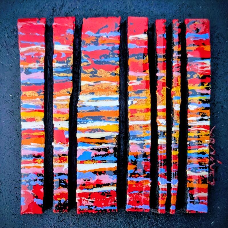 Peinture Bc7 fine rouge or bleu par Langeron Luc | Tableau Matiérisme Bois Acrylique Résine