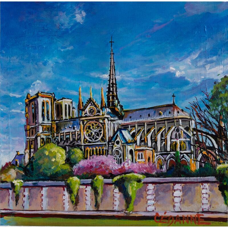 Painting Notre-Dame de Paris vue depuis la Seine by Cédanne | Painting Figurative Landscapes Urban Architecture Oil Acrylic