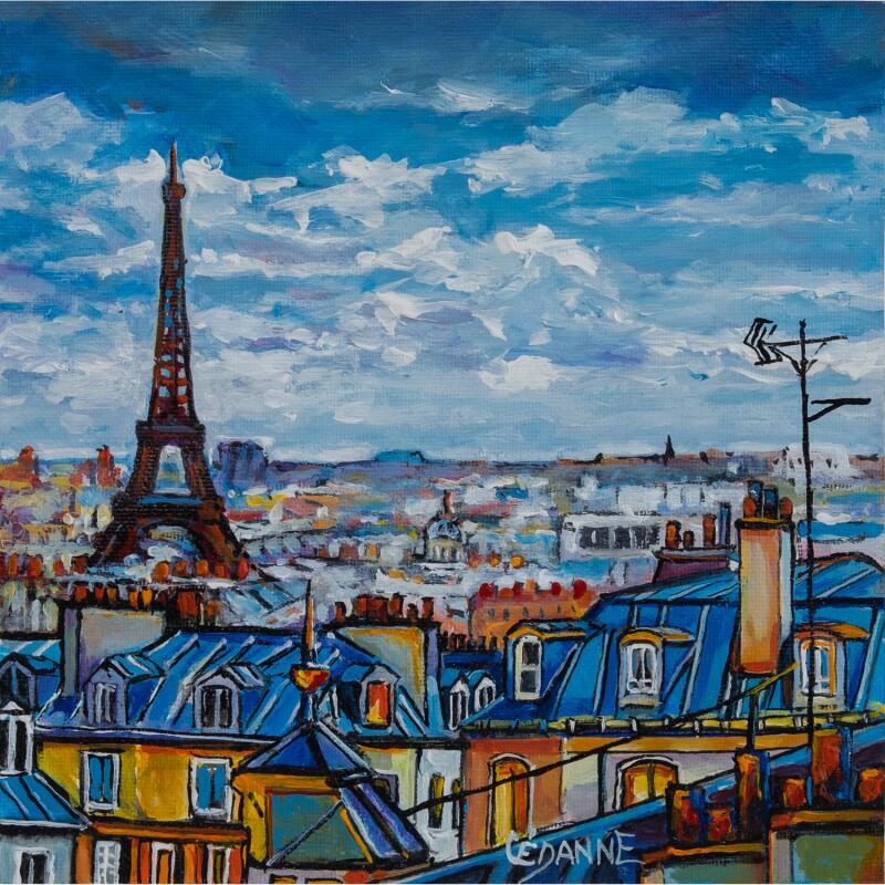 Painting La Dame de Fer surplombant les toits de Paris by Cédanne | Painting Figurative Landscapes Urban Oil Acrylic