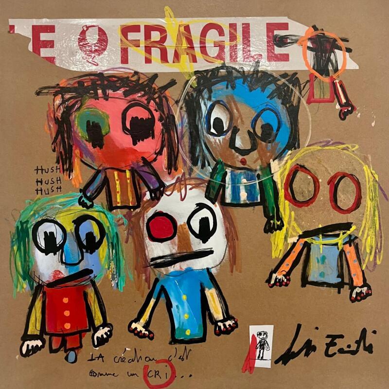 Painting La création c'est comme un cri by Zaïdi Larbi | Painting Raw art Acrylic Posca Pastel