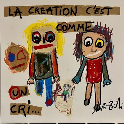 Peinture THE CRY par Zaïdi Larbi | Tableau Art Singulier Acrylique, Carton, Pastel, Posca