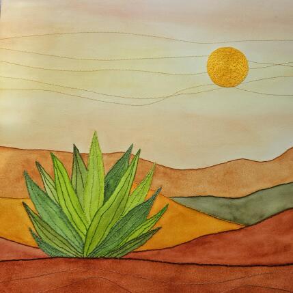 Painting Desert golden glow by Vazquez Laila | Painting Figurative Textile, Watercolor Landscapes, Nature