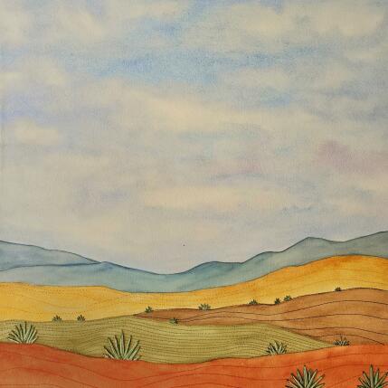 Painting Under the desert sky by Vazquez Laila | Painting Figurative Textile, Watercolor Landscapes, Nature