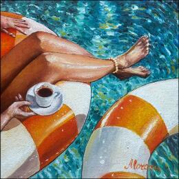 Painting Café flottant by Moraru Vadim  | Painting Realism Oil Life style, Marine, Minimalist