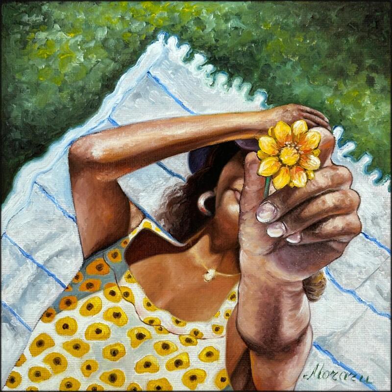 Painting Fleur sur peau by Moraru Vadim | Painting Realism Portrait Mode Oil