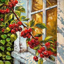 Painting Fenêtre aux cerises by Moraru Vadim  | Painting Realism Oil Nature