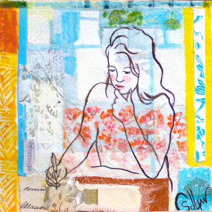 Painting MURMURE DU SOLEIL by Sablyne | Painting Raw art Acrylic, Ink, Wood Life style, Portrait