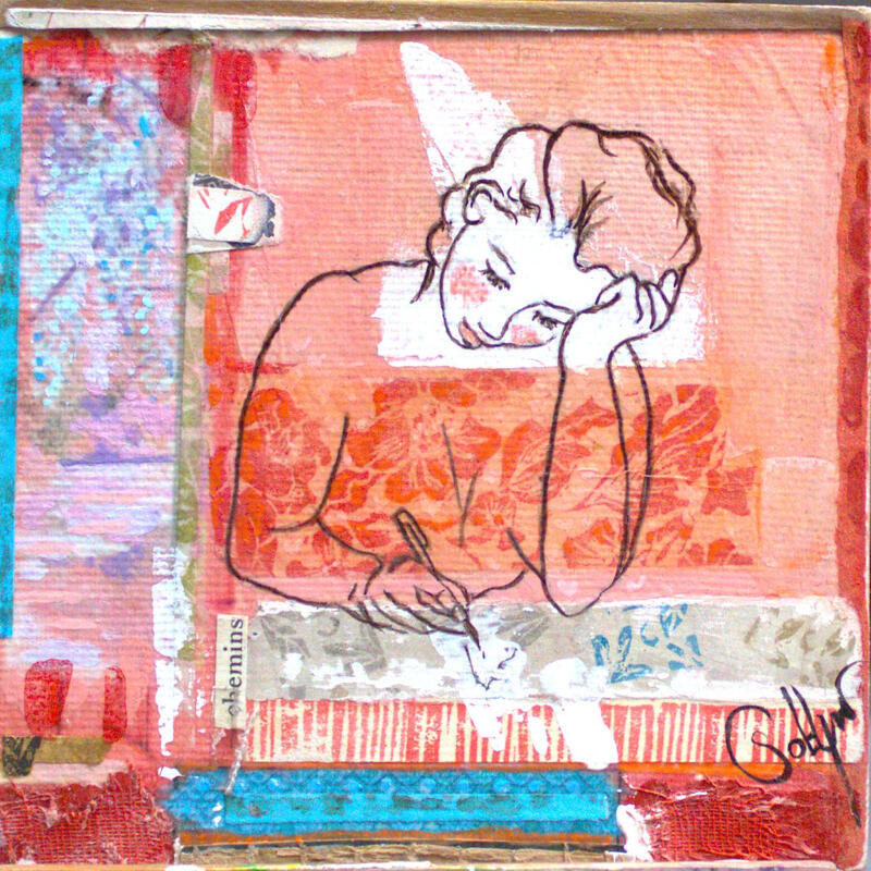 Painting LES GLYCINES by Sablyne | Painting Raw art Acrylic Ink