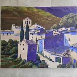 Painting Saint guilhem by Pasquale | Painting Figurative Acrylic Architecture, Landscapes, Nature