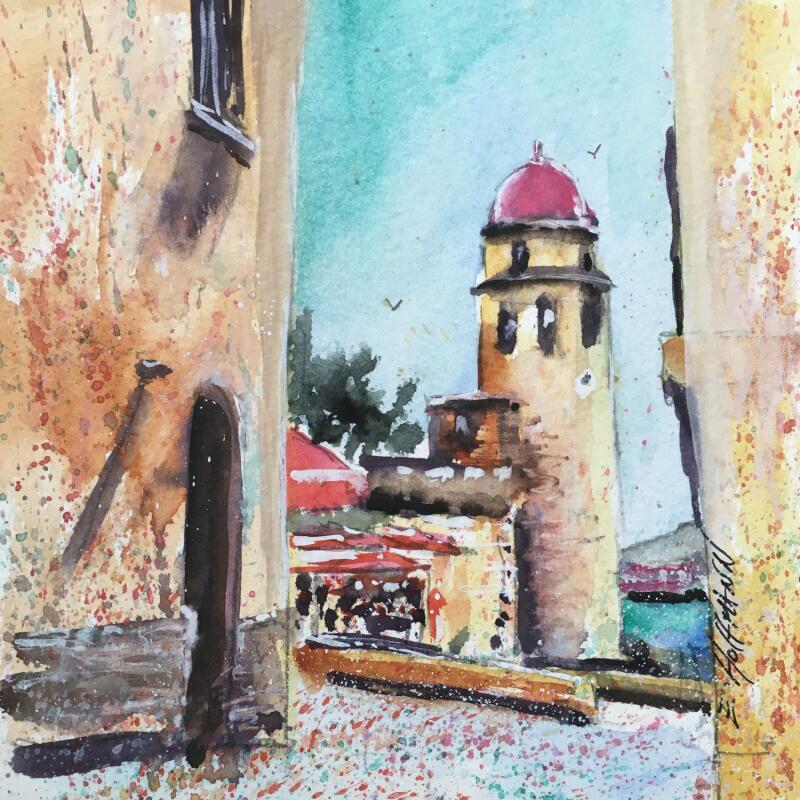 Gemälde Dame des Anges à Collioure von Hoffmann Elisabeth | Gemälde Figurativ Urban Aquarell