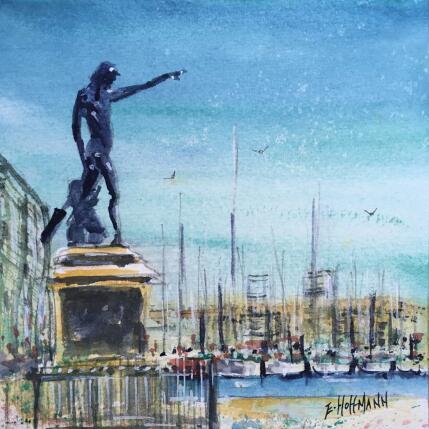 Painting Génie, doigt vers l'horizon by Hoffmann Elisabeth | Painting Figurative Watercolor Urban