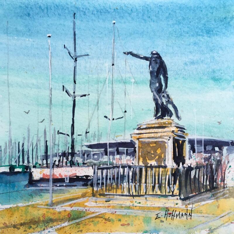 Gemälde Génie, veilleur d'océan von Hoffmann Elisabeth | Gemälde Figurativ Urban Aquarell