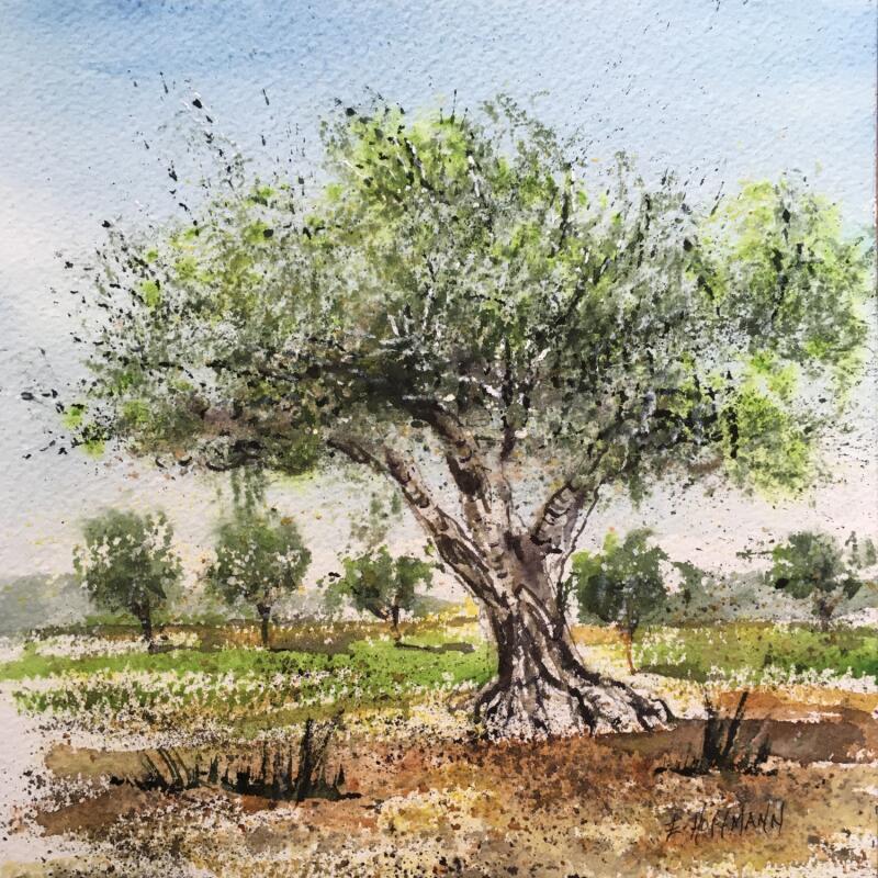 Painting L'olivier by Hoffmann Elisabeth | Painting Figurative Urban Watercolor