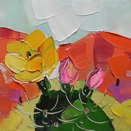 Peinture Prickly pear flowers par Lunetskaya Elena | Tableau Figuratif Huile Minimaliste, Nature, Paysages