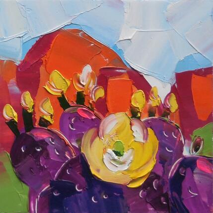 Peinture Opuntia Santa Rita in bloom par Lunetskaya Elena | Tableau Impressionnisme Huile Minimaliste, Nature, Paysages