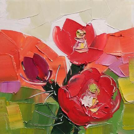Peinture Red desert flowers par Lunetskaya Elena | Tableau Figuratif Huile Minimaliste, Nature, Paysages