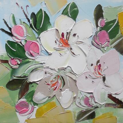 Peinture White apple tree par Lunetskaya Elena | Tableau Figuratif Huile Minimaliste, Nature, Paysages