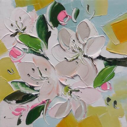 Peinture Apple tree in bloom par Lunetskaya Elena | Tableau Figuratif Huile Minimaliste, Nature, Paysages