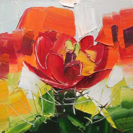 Peinture Red Flower par Lunetskaya Elena | Tableau Figuratif Huile Minimaliste, Nature, Paysages