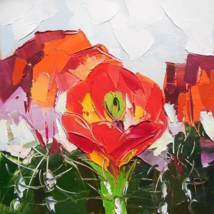 Peinture Red desert flower par Lunetskaya Elena | Tableau Figuratif Huile Minimaliste, Nature, Paysages