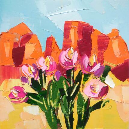 Peinture Pink cholla in bloom par Lunetskaya Elena | Tableau Figuratif Huile Minimaliste, Nature, Paysages