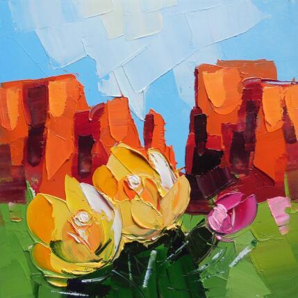 Peinture Yellow prickly pear par Lunetskaya Elena | Tableau Figuratif Huile Minimaliste, Nature, Paysages