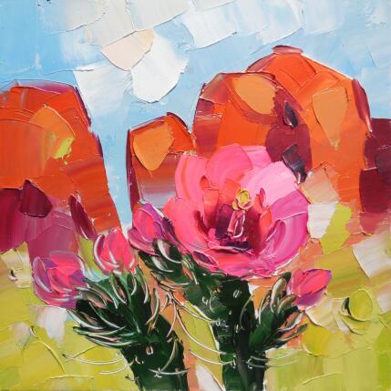 Peinture Pink cholla in bloom par Lunetskaya Elena | Tableau Figuratif Huile Minimaliste, Nature, Paysages