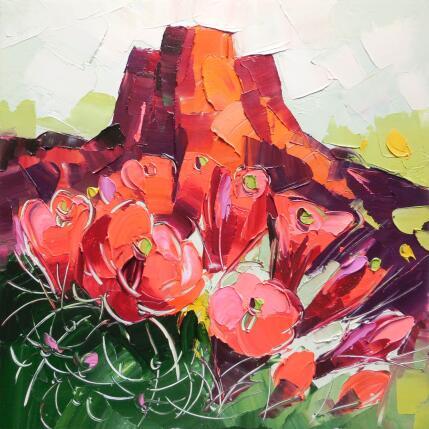 Peinture Scarlet Hedgehog Cactus par Lunetskaya Elena | Tableau Figuratif Huile Minimaliste, Nature, Paysages