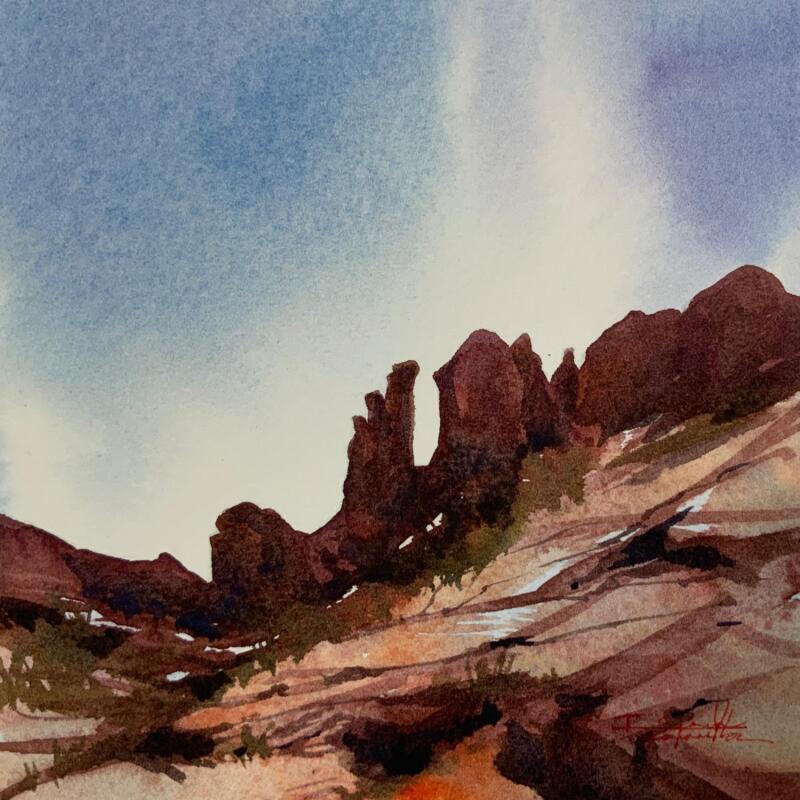 Peinture Sedona 307 par Seruch Capouillez Isabelle | Tableau Figuratif Paysages Urbain Nature Aquarelle