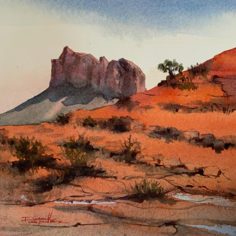 Peinture Sedona 309 par Seruch Capouillez Isabelle | Tableau Figuratif Paysages Urbain Nature Aquarelle