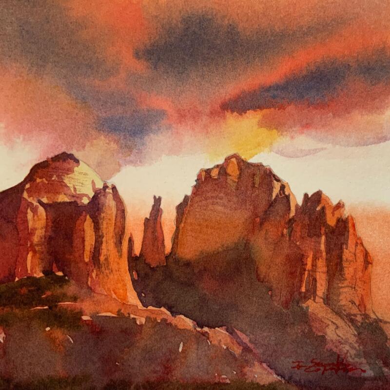 Peinture Sedona 311 par Seruch Capouillez Isabelle | Tableau Figuratif Paysages Urbain Nature Aquarelle