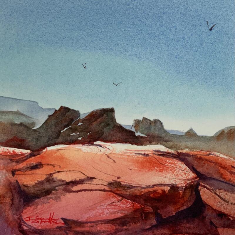 Painting Sedona 314 by Seruch Capouillez Isabelle | Painting Figurative Landscapes Urban Nature Watercolor