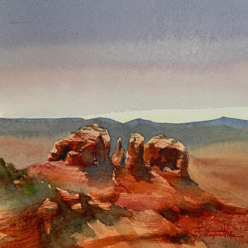 Painting Sedona 315 by Seruch Capouillez Isabelle | Painting Figurative Landscapes Urban Nature Watercolor