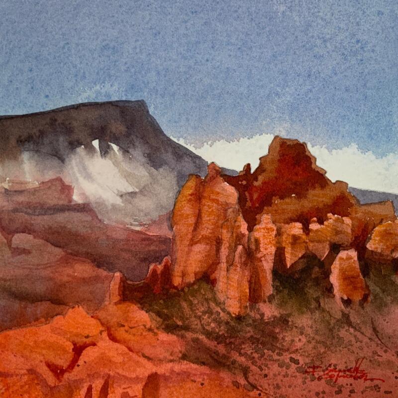 Painting Sedona 316 by Seruch Capouillez Isabelle | Painting Figurative Landscapes Urban Nature Watercolor