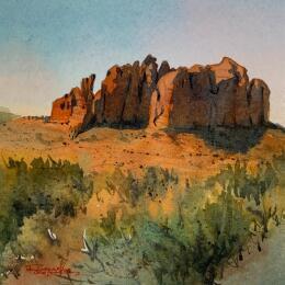 Painting Sedona 317 by Seruch Capouillez Isabelle | Painting Figurative Watercolor Landscapes, Nature, Urban